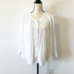 LOFT White Button Down Metallic Stripe Long Sleeve Blouse Womens XL